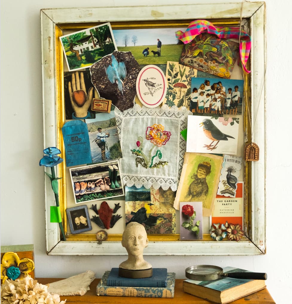 Create a romantic collage in a vintage frame and hang it in whatever room the theme suggests&mdash;a  cook&rsquo;s collage in the kitchen, a gardener&rsquo;s collage in a garden shed, a children&rsquo;s artwork collage in their bedroom