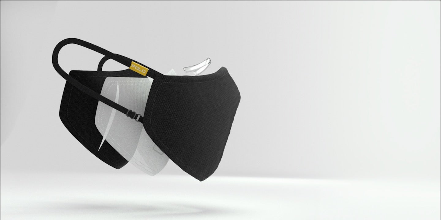 Graphic showing layers of Polo high-filtration mask.