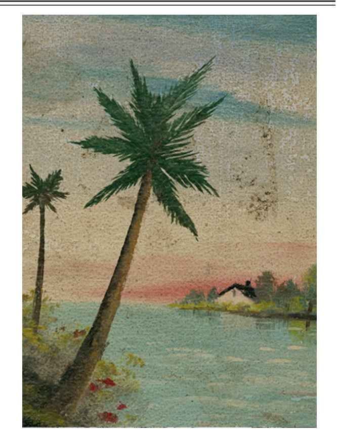 Baseball jacket with island & dragon motif & palm tree illustration