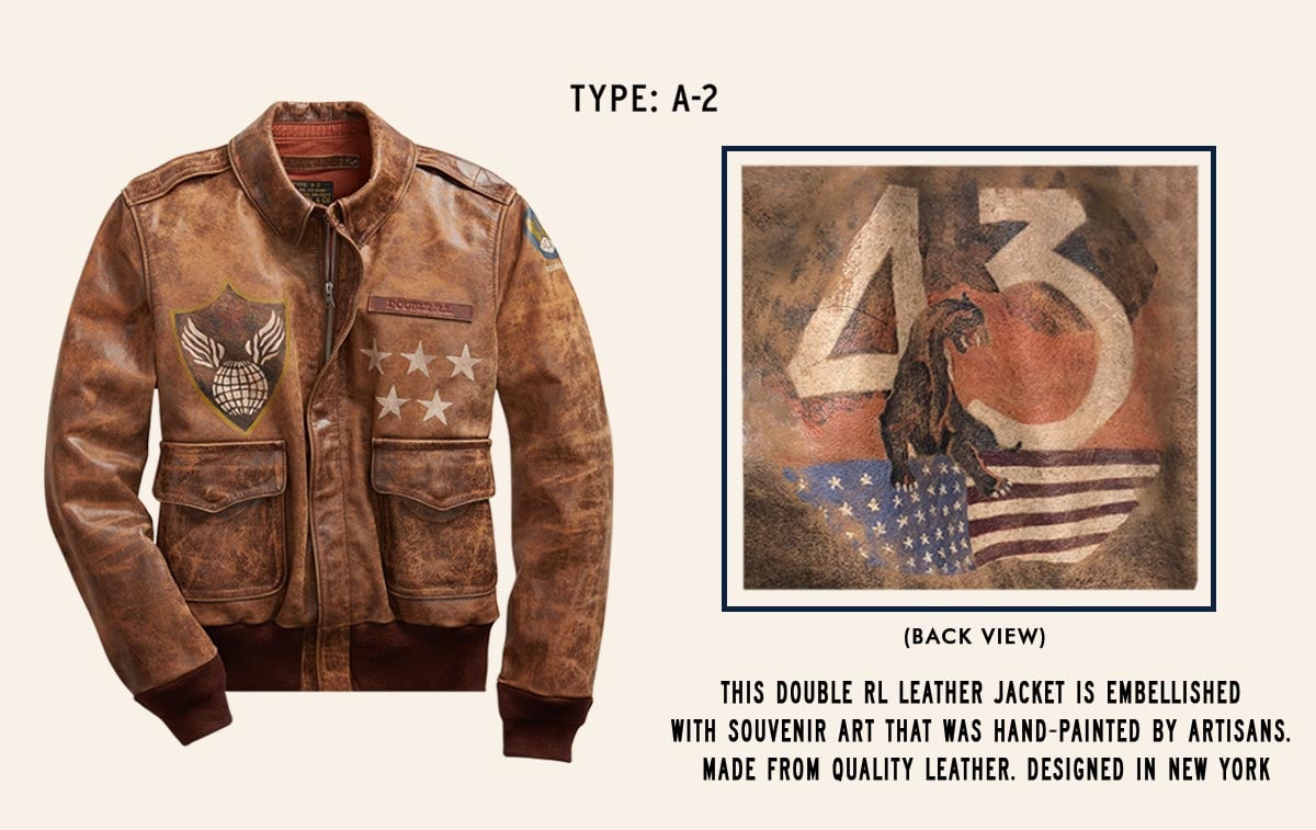 Rich brown leather jacket with panted flag, stars & globe motifs