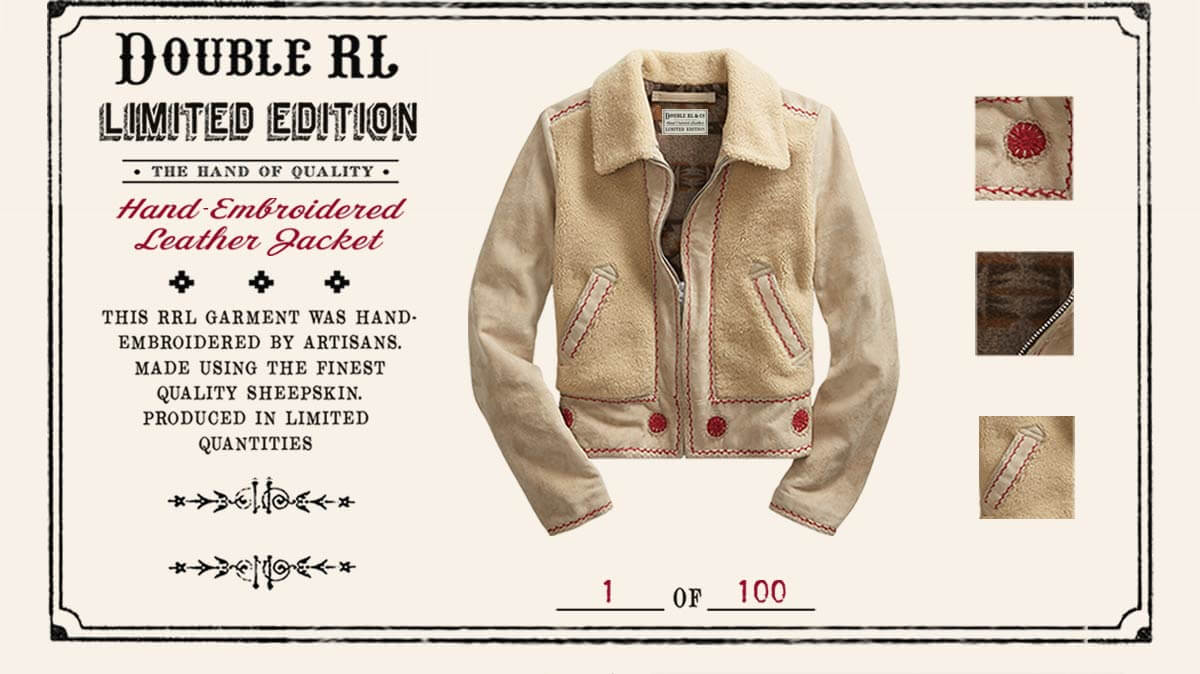 Cream shearling jacket with red trim