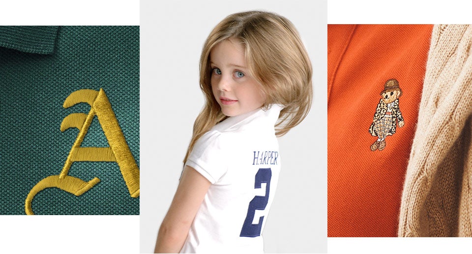 Embroidered letter A, animation of personalized Polos & embroidered Polo Bear