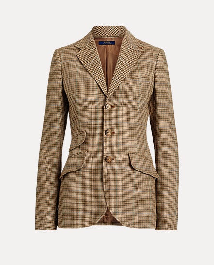 Houndstooth Linen-Silk Blazer