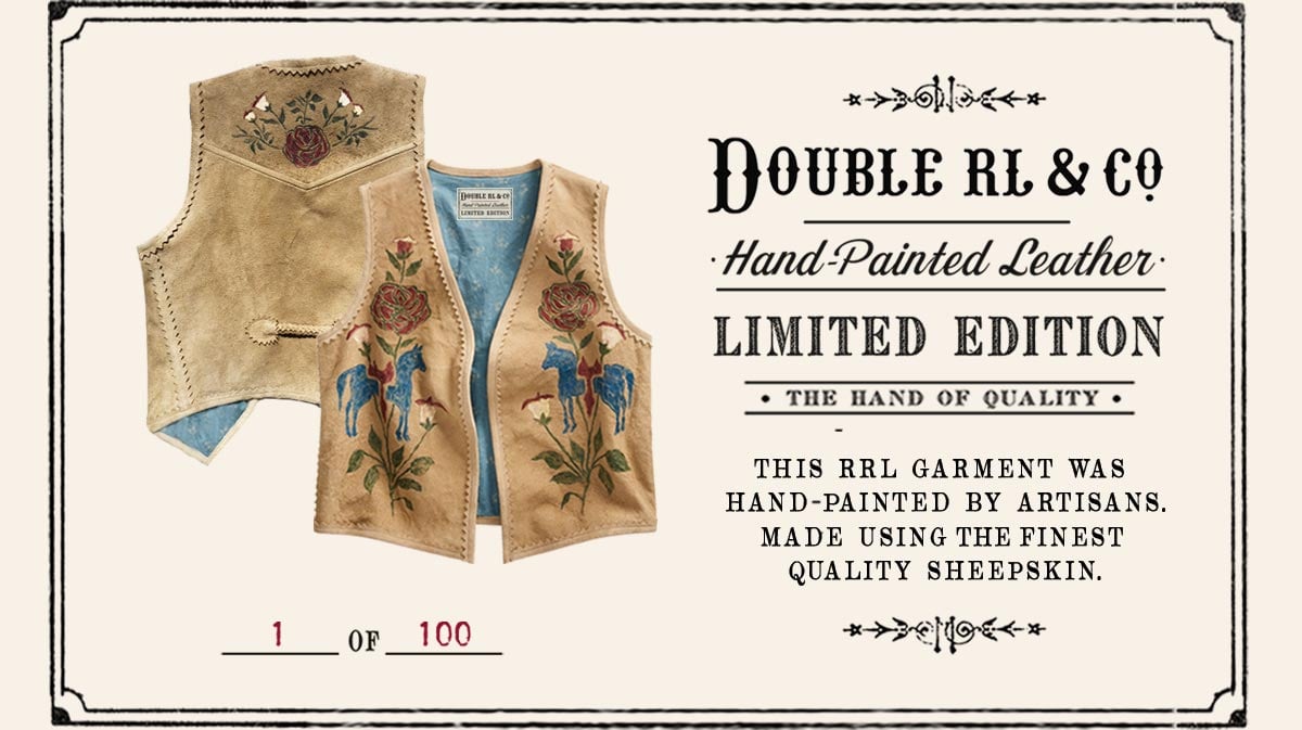 Tan leather vest with painted floral motif at front & back