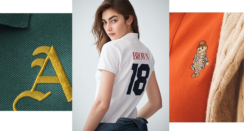 Embroidered letter A, animation of personalized Polos & embroidered Polo Bear