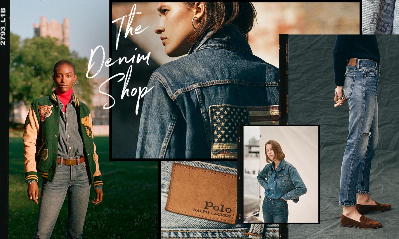 Collage of women sporting various Polo denim looks. Copy: The Denim Shop