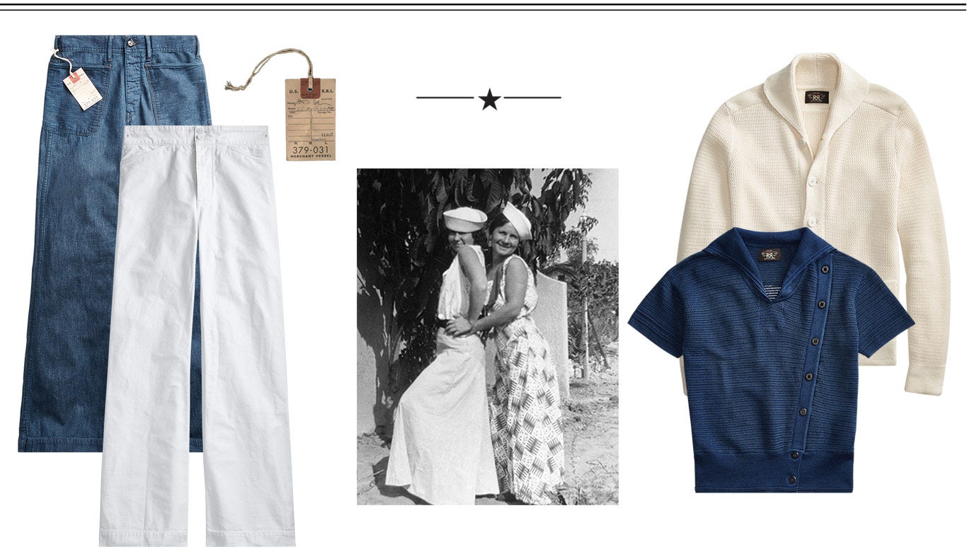Wide-leg denim & knits in white, cream & blue