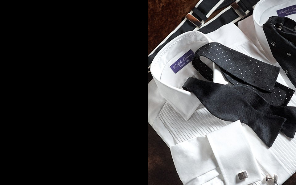 White dress shirt with bib front & untied bow ties