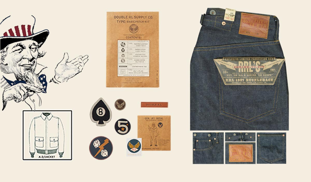 Illustration of Uncle Sam & close-up image of jeans