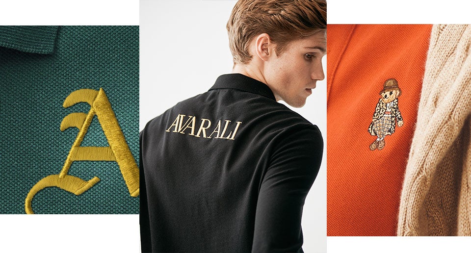 Embroidered letter A, animation of personalized Polos & embroidered Polo Bear